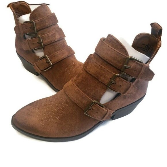 Universal Thread Kelsey Triple Buckle Cut Out Bootie Womens Size 5.5 Cognac - Picture 4 of 6